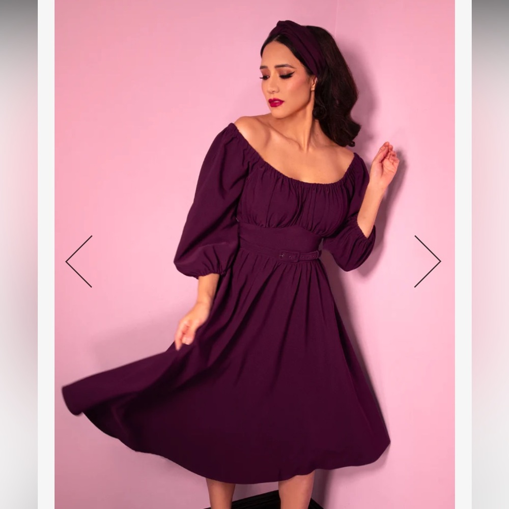 Vixen by Micheline Pitt Vacation Dress Eggplant XS